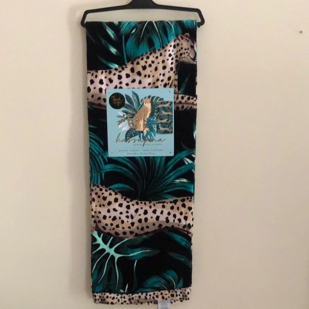 Kassafina Leopard Palm Beach Towel - Teal Black